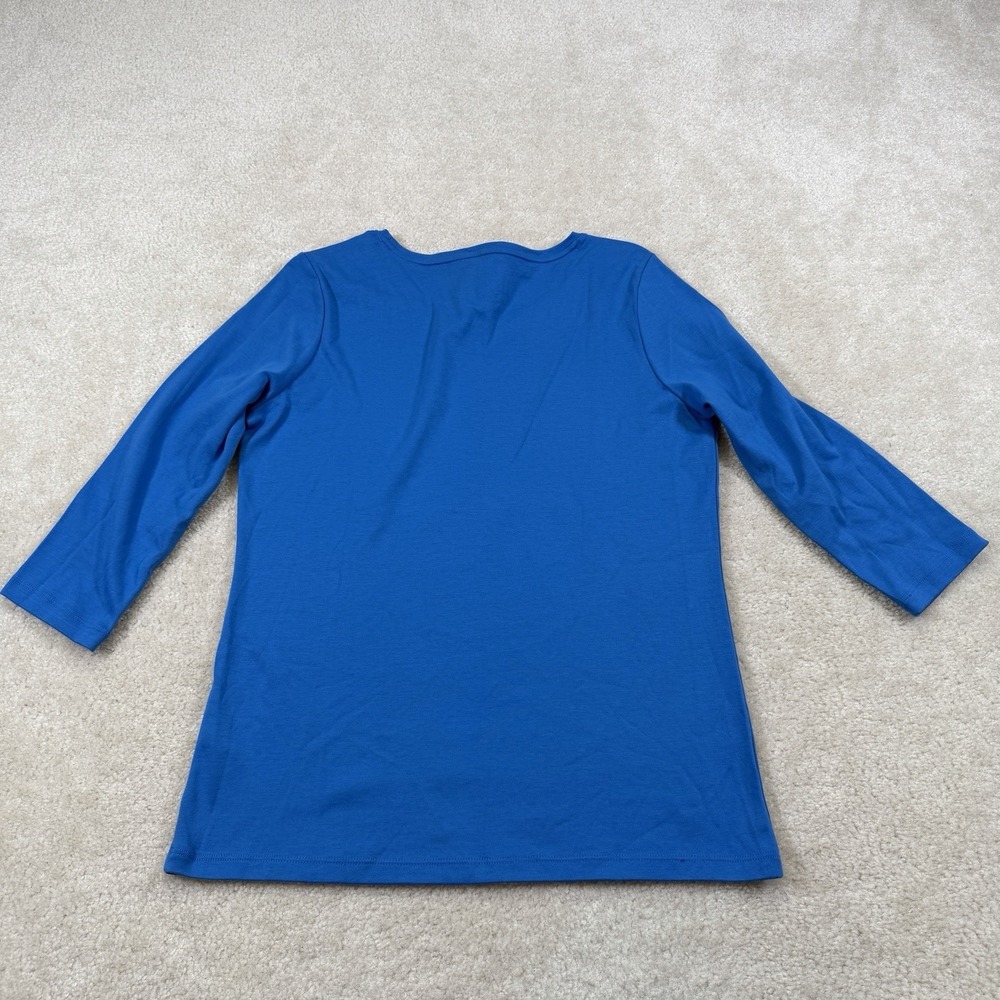 NWOT LL Bean Pima Cotton Shaped Tee Womens M Blue 3/4 Sleeve Jewelneck - Picture 2 of 8
